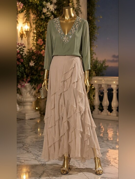 Tops - Elegant Olive Green Beaded Bling Vintage Top! 💚